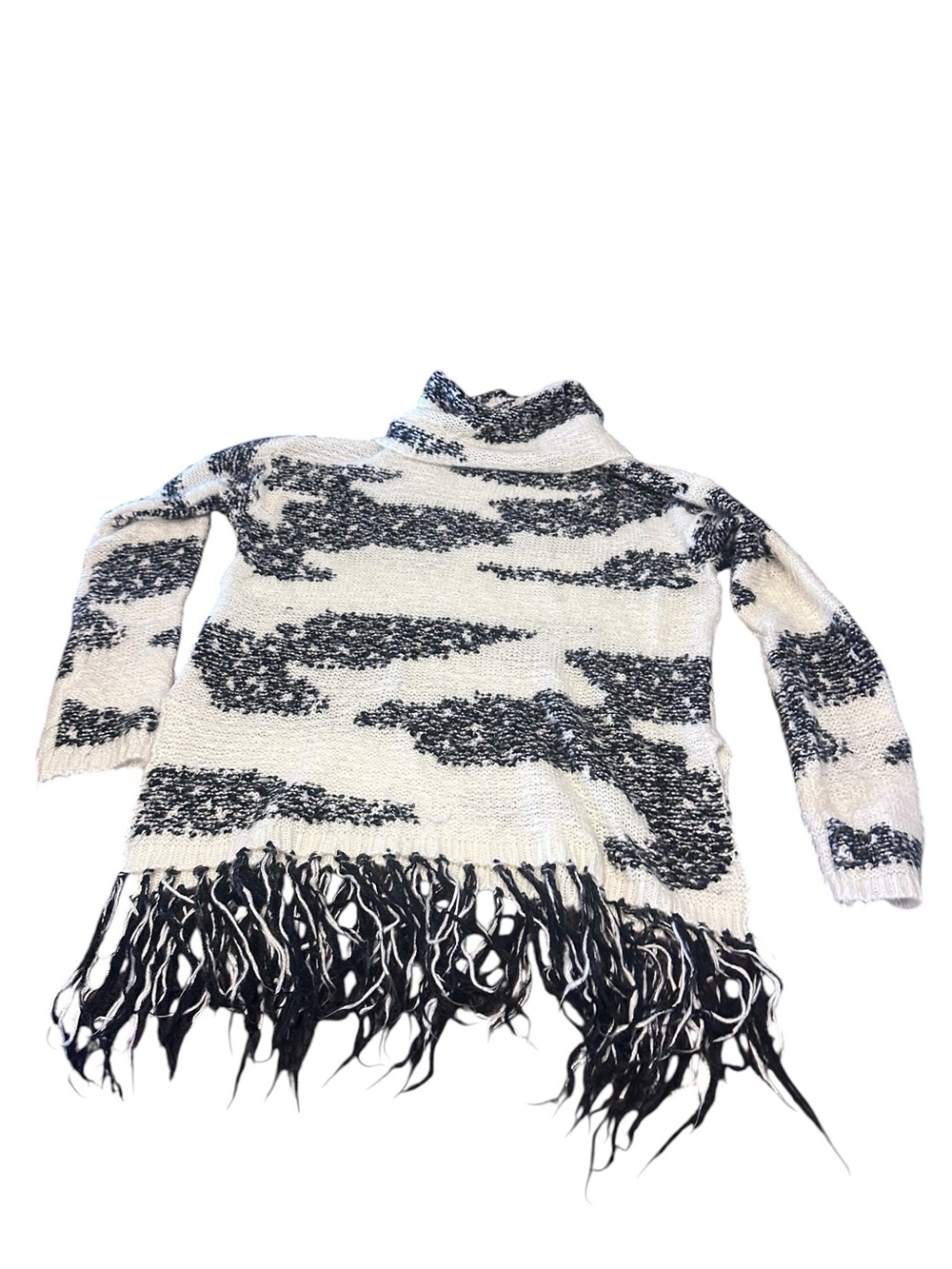 Romeo & Juliet Couture Black and White Fringe Cowl Sweater